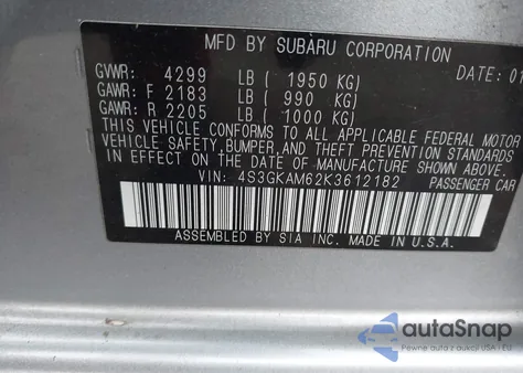 2019 Subaru Impreza 2.0I Sport из США, поврежденный, VIN 4S3GKAM62K3612182